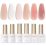 GAOY Milky Jelly Nude Gel Nail Polish Set, 6 Transparent Colors Sheer White Pink Gel Nail Kit for Salon and Nail Art DIY at Home