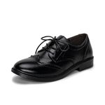 Womens Brogues Office Shoes Wingtip Oxfords Leather Lace ups Low Heel Pumps Business Flats Ladies Vintage Brogues Black