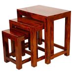 ANUBHAV HANDICRAFTS Solid Sheesham Wood Nesting Table Set of 3 Stools Bedside TableNightstand Sofa Side Table End Table for Living Room Bedroom Home Office Wooden Furniture (Honey_Finish)