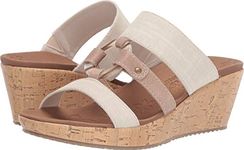 Skechers Women's BEVERLEE - Sail Away Sandal, Natural Canvas/Duraleather Trim, 8 Medium US