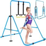 Horizontal Bar Gymnastics Kids Garden Home Reck Stretching Folding Value Gift Set, Fitness Expandable Gym Training Bar Equipment Adjustable Height for Boys Girls Color Pink Blue Outdoor Indooor (Blue)