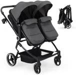 GarveeLife Side by Side Double Stroller for Twins, Lightweight Compact Foldable Baby Travel Stroller with High Landscape Seat, Adjustable Canopy & Recline for Infant and Toddler, Dark Grey