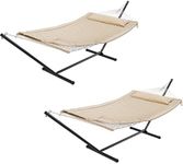 YITAHOME Hammock with Stand Included Hammock Heavy Duty Hammocks with 12FT Steel Stand Waterproof Portable Hammock with Pillow 450lbs for Outdoors,Backyard,Patio-Beige, 2 Pack