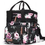 Lunch Bag Women Flower Insulated Lunch Box for Work, Expandable Large Lunch Bag, Leakproof Double Deck Lunch Box Cooler Bag with Removable Shoulder Strap（Flower）