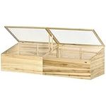 Outsunny Wooden Cold Frame with Openable Roof, Portable Mini Greenhouse for Flowers, Vegetables, Plants, Indoor and Outdoor Use, 66.9"x19.7"x17.7", Natural