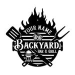 Backyard Bar & Grill Sign, Backyard Sign Decor Outdoor, BBQ Large Metal Sign Outside, Patio Sign, Personalized Name Metal Signs, Custom Metal Plaque for Porch Deck Pool Poolside Oasis