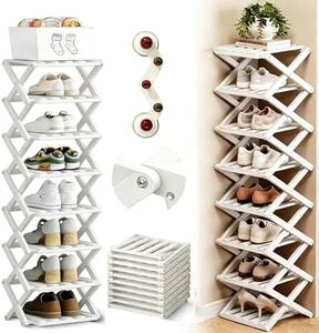 9 Tier Bamboo Shoe Rack, The 9-Tier No-Assembly Bamboo Rack, 2026 Upgraded Foldable Space-Saving Corner Organizer for Shoes, No Assembly Narrow Shoe Shelf for Entryway Closet Dorm (White, 9 Layers)