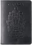 Genuine Leather Passport Covers for Canada Men's Travel Documents Holder Women's Vintage Simple (Black)