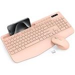 Wireless Keyboard and Mouse Combo - Full-Sized Ergonomic Keyboard with Wrist Rest, Phone Holder, Sleep Mode, Silent 2.5GHz Cordless Keyboard Mouse Combo for Computer, Laptop, PC, Mac, Windows -Trueque