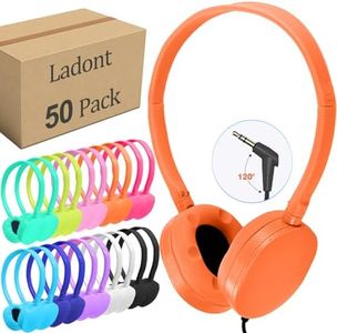 Ladont 50 Pack Classroom Headphones Bulk for Students Kids School, Wholesale Class Set Headphones with 3.5mm Jack for Chromebook Laptop PC Computer(10 Mixed Colors)