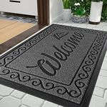 Yimobra welcome door mat, Heavy Duty Sturdy Front Mats for Home Entrance Outdoor Indoor,Non Slip Backing, Exterior Mats for Outside Patio Porch Farmhouse, 75 x 43 cm, Black Gray