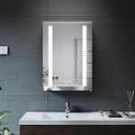 ELEGANT Bathroom Mirror Cabinet with Shaver Socket and Led Lights, Black Single Door Mirrored Bathroom Wall Cabinets with Demister Pad Dimmer Switch 2 Strip Lights 500 x 700mm