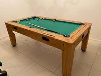 7ft Oak Dining & 3 in 1 Pool Snooker Table Tennis Air Hockey Games Table With All Accessories, Great for Kids & Adults
