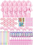 Xuhal 10 Sets Spa Party Favors for Girls Multiple Spa Party Supplies Kids Satin Robes Sleepover Party Supplies with Gift Bags for Girl Kids Birthday Party Supplies Gifts Total 92pcs (Pink, 14)