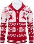 Cozople Ugly Christmas Sweater Men's Reindeer Cardigan Sweater Xmas Shawl Collar Knitted Cardigan Overcoat, A Red Elk 2, X-Large