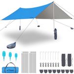 WADEO Camping Tarp Shelter with Poles, Waterproof Heavy Duty Bushcraft Tarp, Rain Fly Hammock Cover, Outdoor Shelter for Camping, Hiking, Festival (Blue - 3.6x3.6m)
