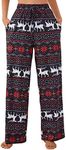 X-Image Women Comfy Casual Pajama Pants with Pockets & Drawstring, Xmas Reindeer, Small