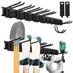 Sinoer Garage Tool Storage Rack, Heavy Duty Steel Garage Wall Mount Garden Tool Organizer with 9 Adjustable Metal Hooks with 2 Straps, for Garden Tools, Chairs, Brooms, mops, rakes, Shovel