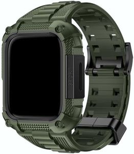 Fullmosa Compatible with Apple Watch Bands 45mm 44mm Series 9/8/7/6/5/4/SE3/SE2/SE, TPU Rugged iWatch Strap Military Grade Shockproof Bumper Case for Men Women, Army Green and Black
