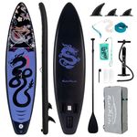 FEATH-R-LITE Stand Up Paddle Boards 11ft Inflatable Paddleboards for Youth&Adults with Accessories Including Adjustable Paddle, Backpack, Pump, Leash, Fins, Waterproof Bag (Black Dragon)