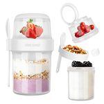 FANTESI On The Go Cereal Yogurt Pot with Lids and Spoon, 560ml Overnight Oats Jar Take and Go Breakfast Oatmeal Container Jar with 310ml Topping Cereal Cup for Travel