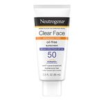 Neutrogena Clear Face Liquid Lotion Sunscreen for Acne-Prone Skin, Broad Spectrum SPF 50 UVA/UVB Protection, Fragrance & Oxybenzone Free Facial, Non-Comedogenic, Unscented, 3 Fl Oz