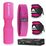 AMONAX Barbell Squat Pad, Extra Thick Foam Padding for Neck & Shoulder Support, Heavy Duty Gym Fitness Workout Cover for Women Hip Thrusts, Weight Lifting and Heavy Squats (Pink 3 in 1 Combi Set)