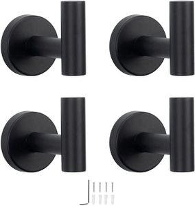 NearMoon Bath Towel Hooks- SUS 304 Stainless Steel Robe Hook Holder, Heavy Duty Coat Hook for Bathroom Livingroom Hotel Kitchen Garage, Wall Mounted- 4 Pack (Matte Black)