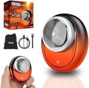 DSP Compact Men's Electric Razor - Mini Portable Shaver for Travel, Waterproof IPX7, USB-C Fast Charging, Overcharge Protection, 7100 RPM Powerful Pocket-Sized Shaving Machine (Orange)