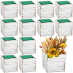 Dandat 12 Sets Wooden Boxes for Centerpieces Wood Cube Planter Box Rustic Square Vases with Removable Plastic Liner Floral Foam Blocks for Christmas Home Wedding Garden Decor