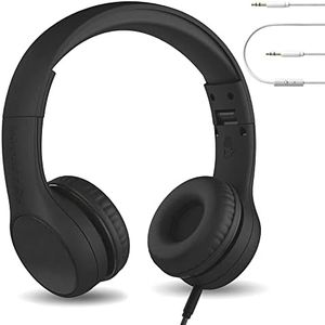 LilGadgets Connect+ Style On-Ear Kids Headphones with Microphone - SharePort Technology, SoftTouch Padding, Detachable Cable, Noise Reduction, Durable & Adjustable - Black