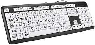 Large Print Computer Keyboard, Full Size Low Vision Wired Keyboard with Standard 104 Keys High Contrast Black and White Keys, Elderly Keyboard for Kids Visually Impaired Low Vision Individuals(Black)