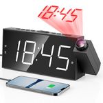 Alarm Clock for Bedroom with Projection, 350° Rotatable Projector, 7" LED Display, Adjustable Brightness & Volume, USB Charging Port, 2 Alarms, Snooze, Battery Backup,12/24H/DST