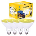 4 Pack PAR38 Amber Yellow LED Bug Light Bulb Outdoor LED Flood Light Bulb 17W 170 Watt Equivalent Dimmable Waterproof E26 Bug LED Yellow Light Bulbs Warm Bug-Free Lighting for Home Insect Repellent