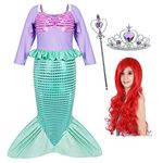 Joy Join Little Girls Princess Mermaid Costume for Girls Dress Up Party with Wig,Crown, Mace (113) 5-6 Years