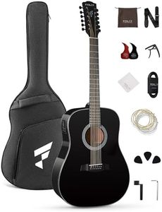 Fesley 12 String Guitar: 42" Full Size Acoustic Electric Guitars for Beginners Adults, Spruce Top Guitarra Acustica, Guitar Bundle with Gig Bag, Picks, Strings, Strap, Gloss, Black