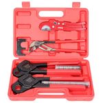 iCrimp Angle Head F1807 PEX Pipe Crimping Tool for Copper Rings - 1/2&3/4-inch Two Crimper Set with 9.5" Groove Joint Pliers and Cutter, Suitable for Tight Spaces