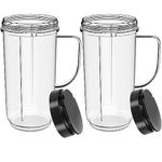 2 Pack Magic Bullet Blender Cups Tall 22oz Cup with Flip Top To-Go Lid Replacement Part Cup Mug with Handle Compatible with 250w MB1001 Magic Bullet Mugs & Cups Blender Milk Juicer Mixer Accessories