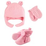 Luvable Friends Fleece Winter Hat, Mittens and Booties Set - Pink -