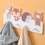 Navaris Wall Mounted Coat Rack - Robust Wooden Bag Rack with 4 Hooks - Decorative Wood Racks Ideal for Kids Bedroom - Easy to Install Clothes Hangers for Walls - Animals Design