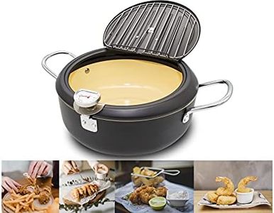 Cyrder Japanese Tempura Deep Fryer Pot with Thermometer 2.3L/8inch- Nonstick Coating Frying Pot, Heatup Fast, Oil Fryer Perfect for COUPLES