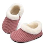 JIASUQI Toddler Fuzzy Slippers Boys Girls Warm Winter House Shoes Kid Slip on House Slippers for Indoor Outdoor(Ty1Pink,Size 5.5-6)