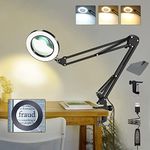 VUEJIC 10X Magnifying Glass with Light,3 Color Modes Stepless LED Dimmable Lighted Magnifying Glasses for Hobbies,4.3" Real Glass Magnifier Lamp with Clamp Adjustable Arm for Close Work (Black)