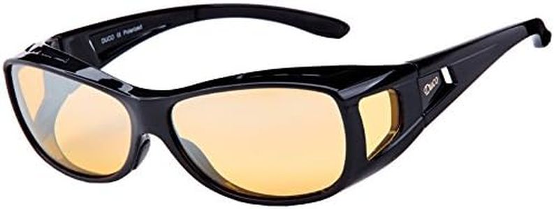 DUCO Polarised Night Driving Over Glasses Wrap Around Be Worn Over Prescription Eyewear Polarized Night Vision 8953Y (Common Size Black)
