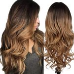 Akashkrishna Ombre Hair Wigs For Women Natural Hair Wigs Long Curly Hair Wig two Tone Brown to Blonde Wavy Wigs For Girls Heat Resistant Synthetic Wigs Includes Wig Cap