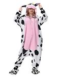 NEWCOSPLAY Animal Onesie Adult Pink Cow Pajamas Plush One Piece Cosplay Animal Costume Sleepwear (Pink Cow, Medium)