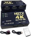 Ultra HD 4K HDMI Switch Selector, 3 in 1 Out, 4K@ 60Hz, No Extra Power, IR Remotel, Compatible with PS5 Pro, PS5/4/3, Roku Stick, Fire TV, Nintendo Switch, X-Box, PC, Notebook