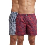 Jockey Men's Super Combed Mercerized Cotton Woven Printed Boxer Shorts with Side Pockets | Pack of 2 Colors & Prints May Vary |_Style_US57_Navy Brick Red_M