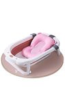 BabyLiv Bath Tub, Foldable Bathtub with Support Cushion, Drain Plug,Stable Anti-Skid Collapsible Infant Shower Basin for Babies (Pink)