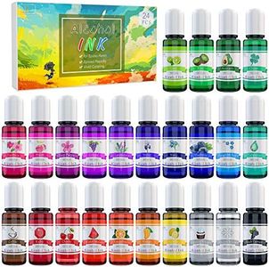 Alcohol Ink Set - 24 Vibrant Colors Alcohol-based Ink for Resin Petri Dish Making, Epoxy Resin Painting - Concentrated Alcohol Paint Color Dye for Resin Art, Tumbler Making, Painting - 24 x 10ml/.35oz